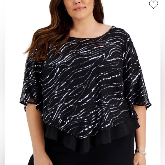 Alex Evenings - Sequin Popover Top - Black - Picture 1 of 7